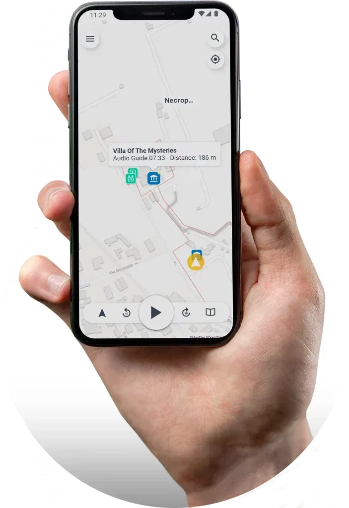 Discover Pompeii app hero image shown on a phone mockup